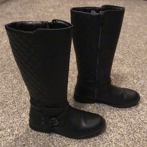 Tall black quilted riding boots